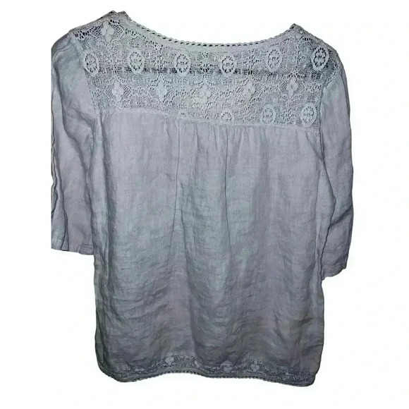 Lina Tomei Blouse tan made in Italy S Short Sleeves Round Neck Coastal Boho - Picture 2 of 6